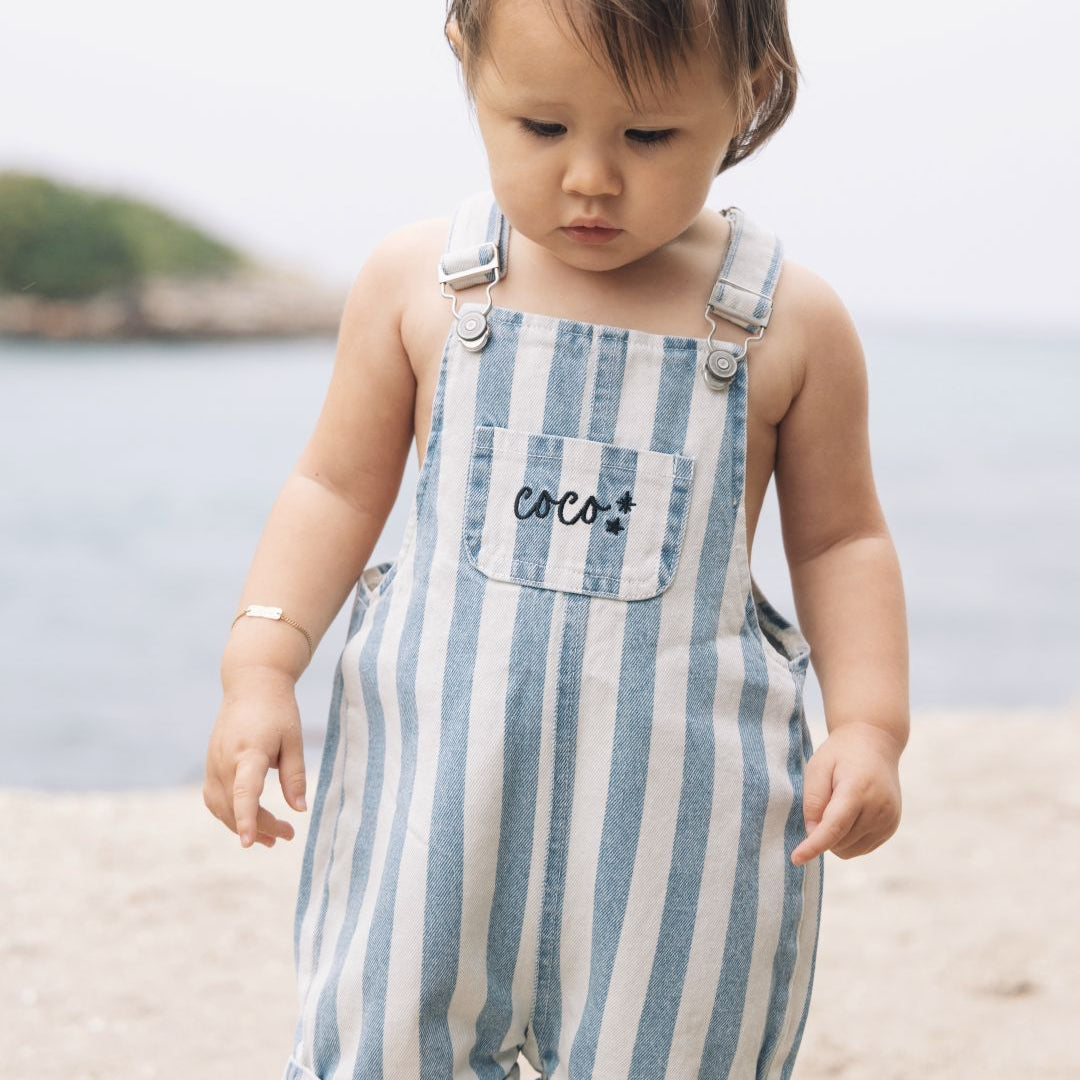Light Blue Denim Striped Short Cuffed Overalls