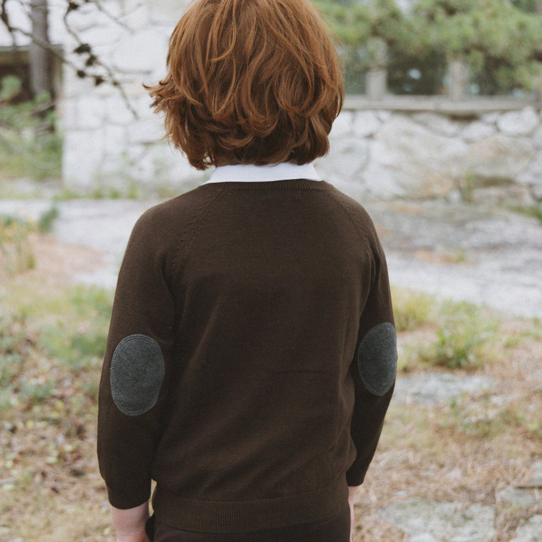 Brown/ Grey Boys Patch Sleeve Sweater
