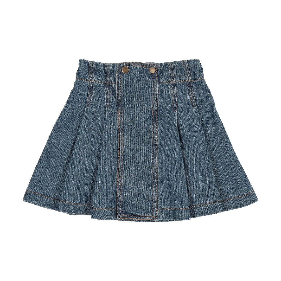 Blue Denim Pleated Skirt