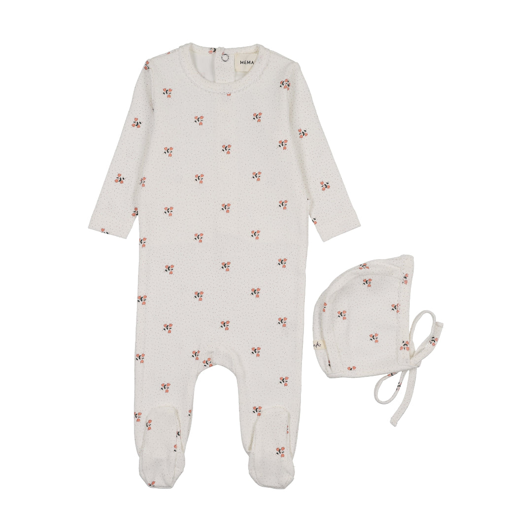 Coral Floral Printed Snap Back Footie + Bonnet