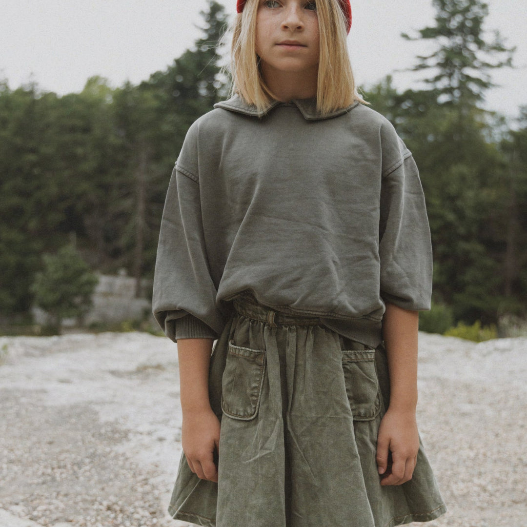 Washed Green Girls Collared Sweatshirt