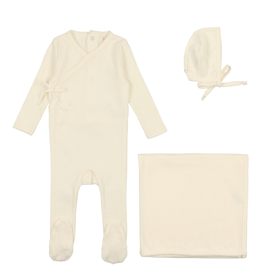 Ivory Pinpoint Wrapover Layette Set
