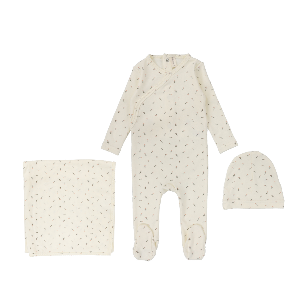 Ivory Scattered Branch Printed Wrapover Layette Set