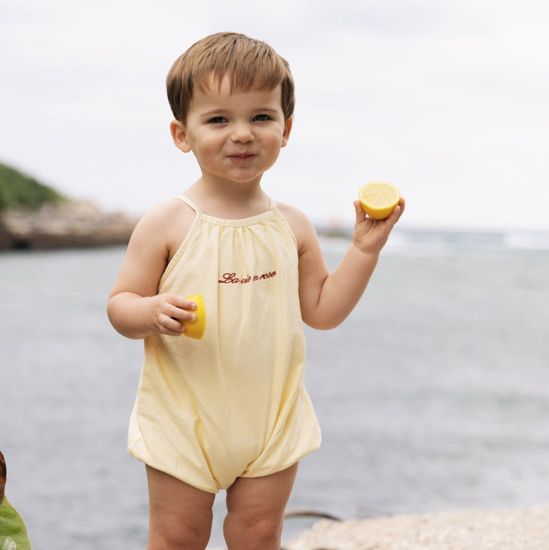 Yellow Denim Short Bubble Romper