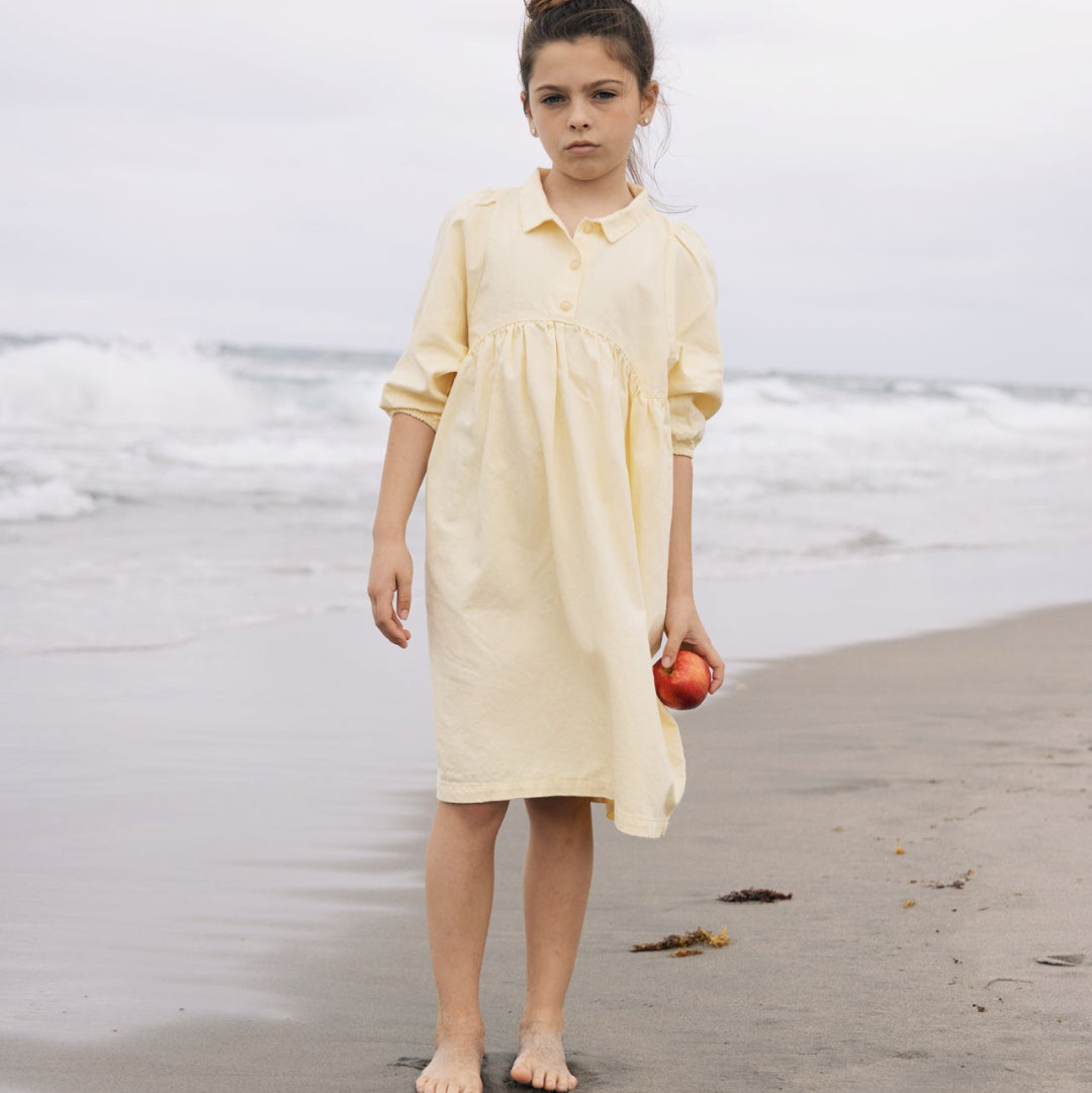 Yellow Denim 3/4 Sleeve Shirt Dress