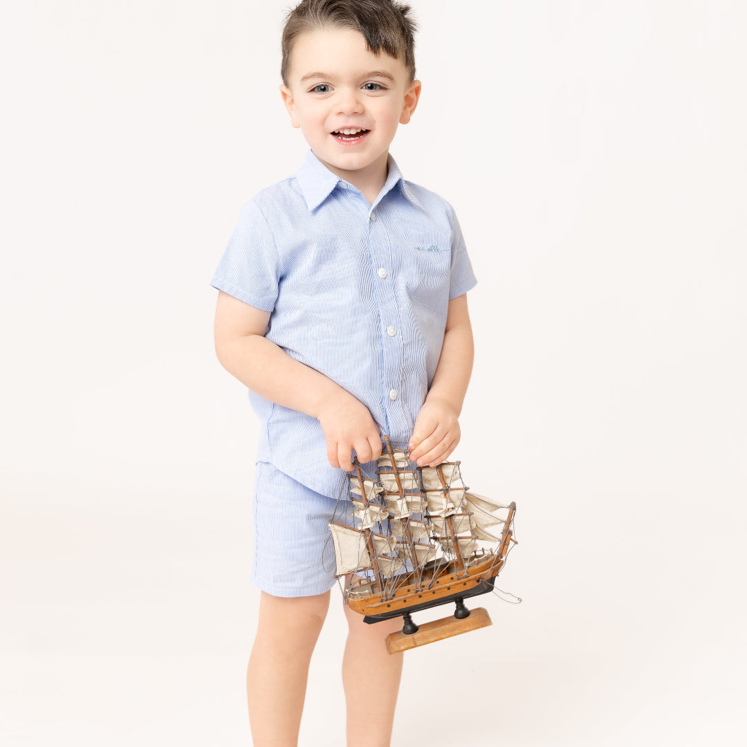 Striped Boy Shorts Light Blue