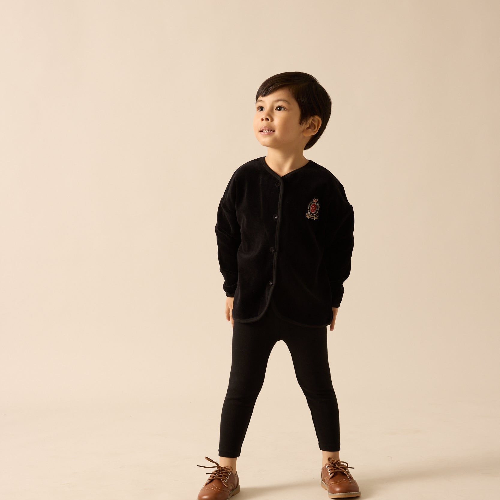 Black Velour Crest Lounge Set