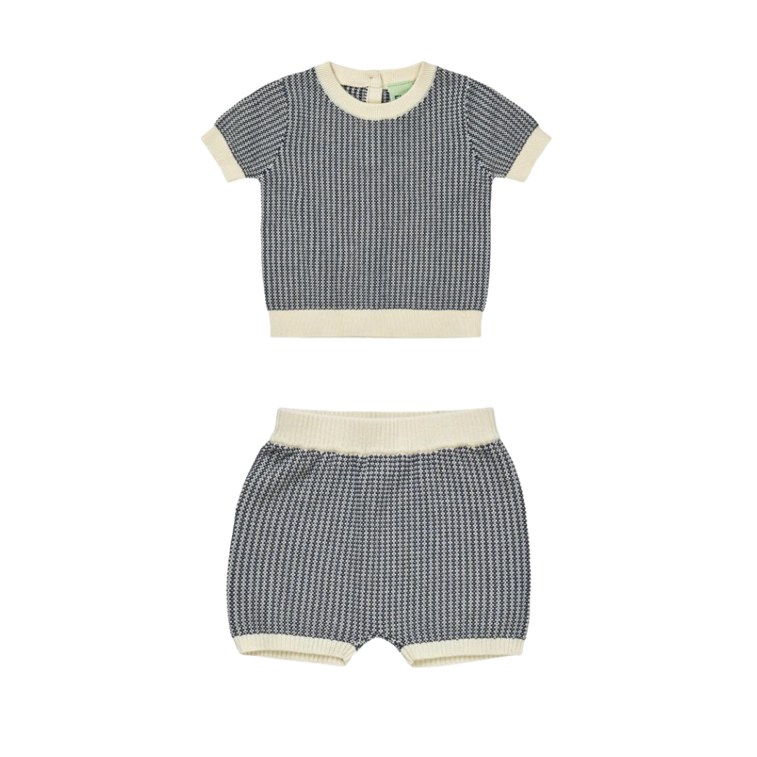 Ecru/ Dark Navy Two Color Knit Set