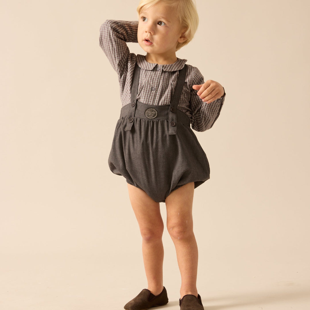 Mid Grey Plaid Edition Boys Romper
