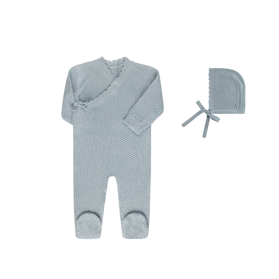 Blue Moss Knit Footie Set