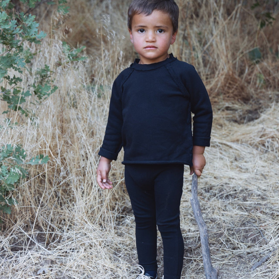 Black Raglan Sleeve Raw Edge Sweatshirt + Legging Set