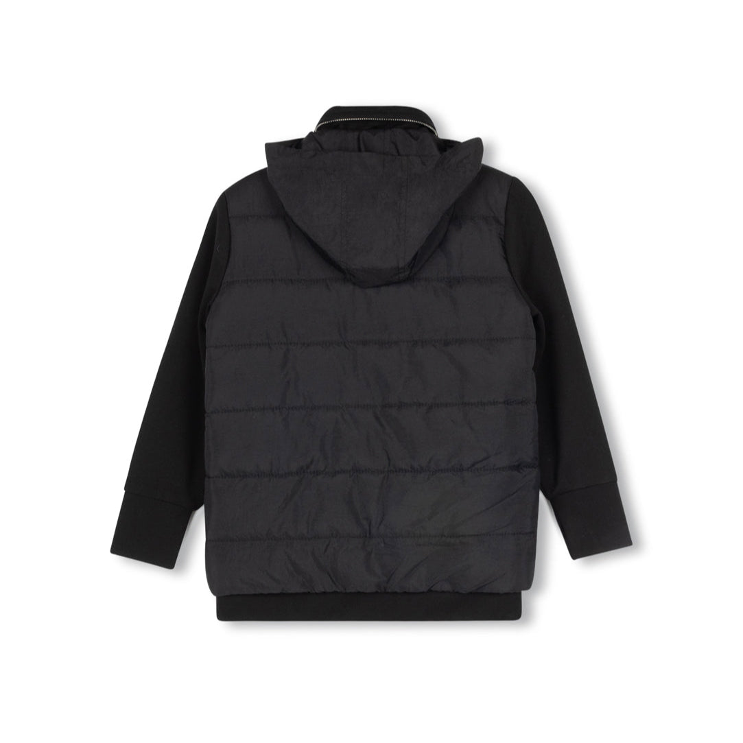 Black Puffed Front And Knit Sleeves Jacket