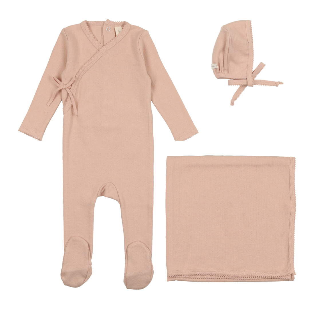 Shell Pink Pinpoint Wrapover Layette Set