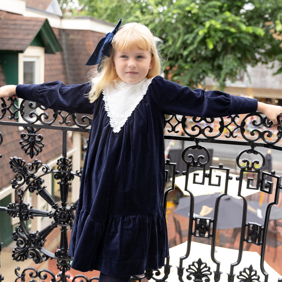 Navy Corduroy Lace Dress