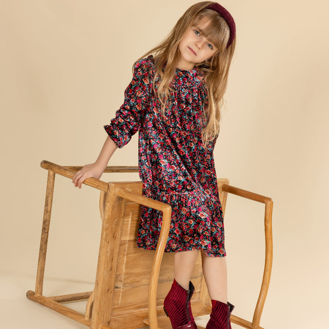 Floral Velour Tiered Dress