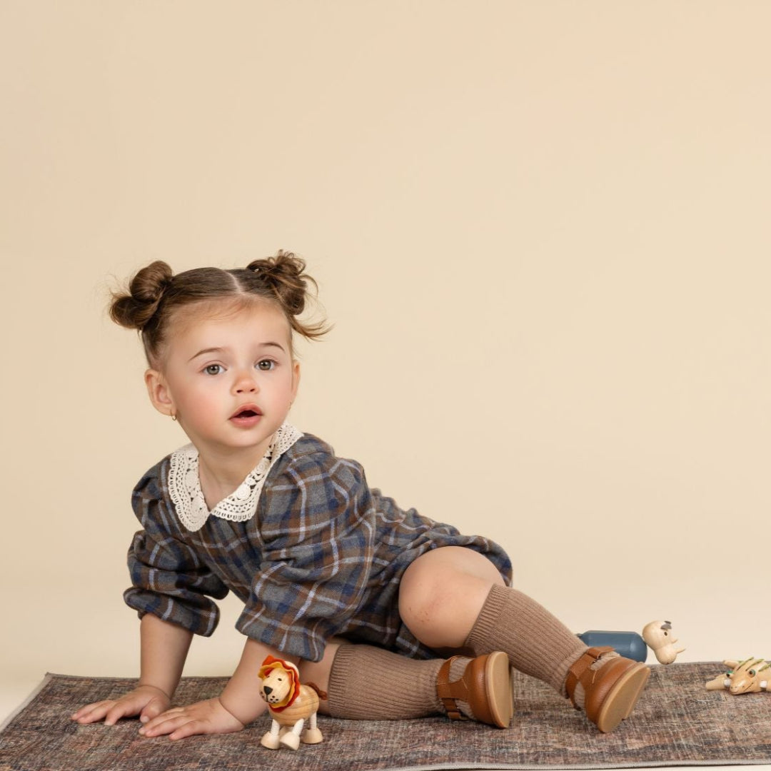 Plaid Airlin Crochet Collar Romper