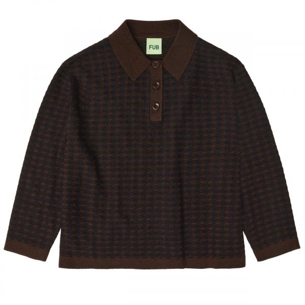 Mocca/ Dark Navy Checked Polo Sweater