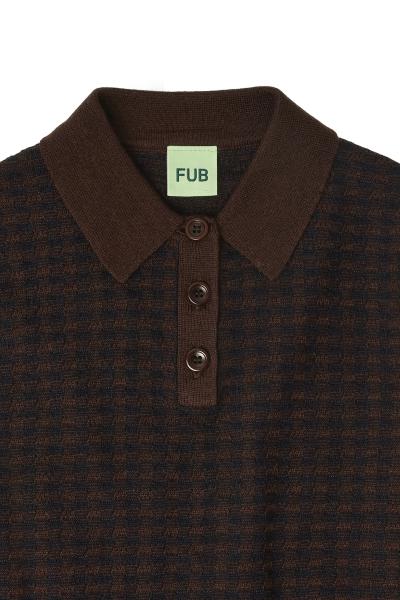 Mocca/ Dark Navy Checked Polo Sweater