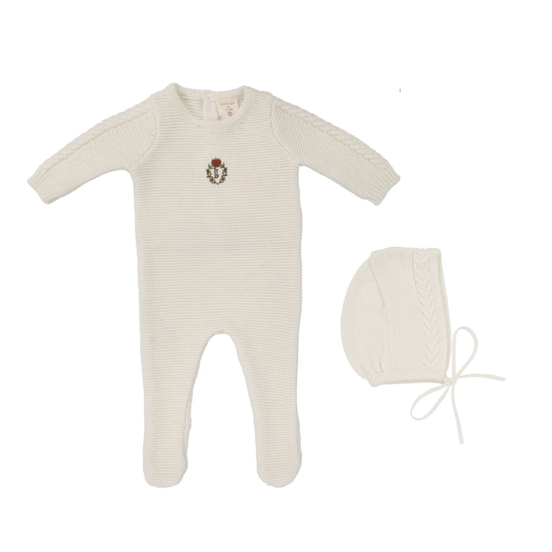 Cream Crest Knit Footie Set