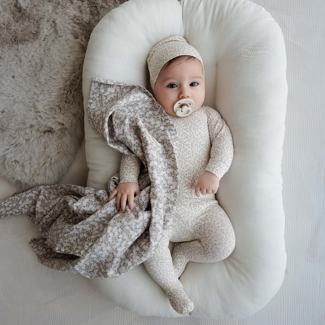 Cream/Pink Dahlia Vines Print Footie Set