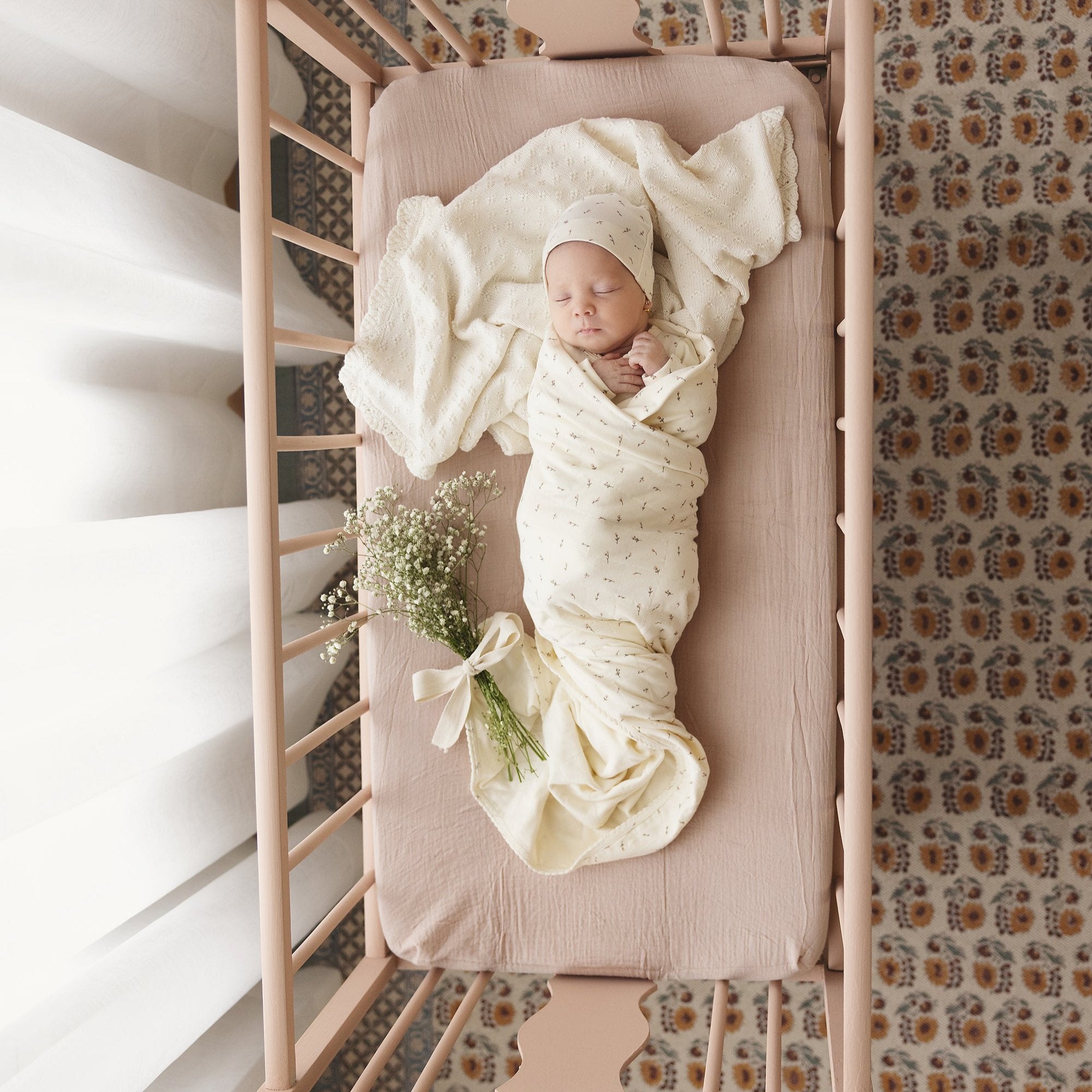 Ivory Scattered Branch Printed Wrapover Layette Set