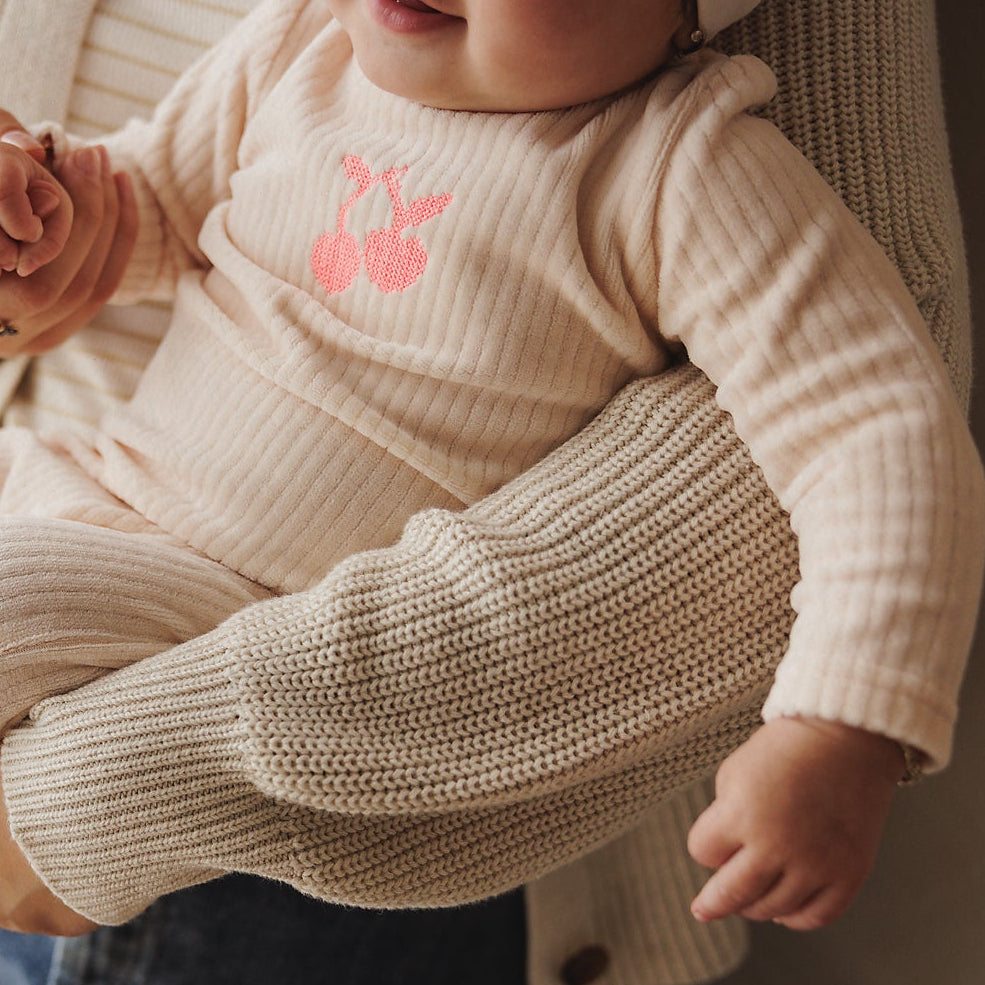 Baby Blush-Neon Pink Cherry Embroidered Cherry Footie + Beanie