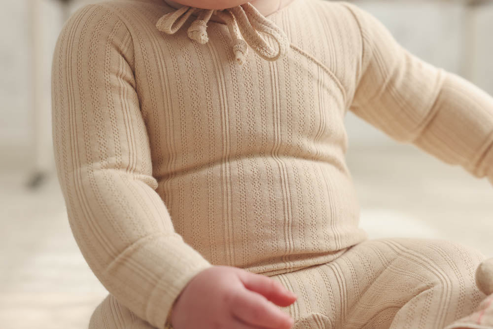 Sand Pointelle Wrap Layette Set