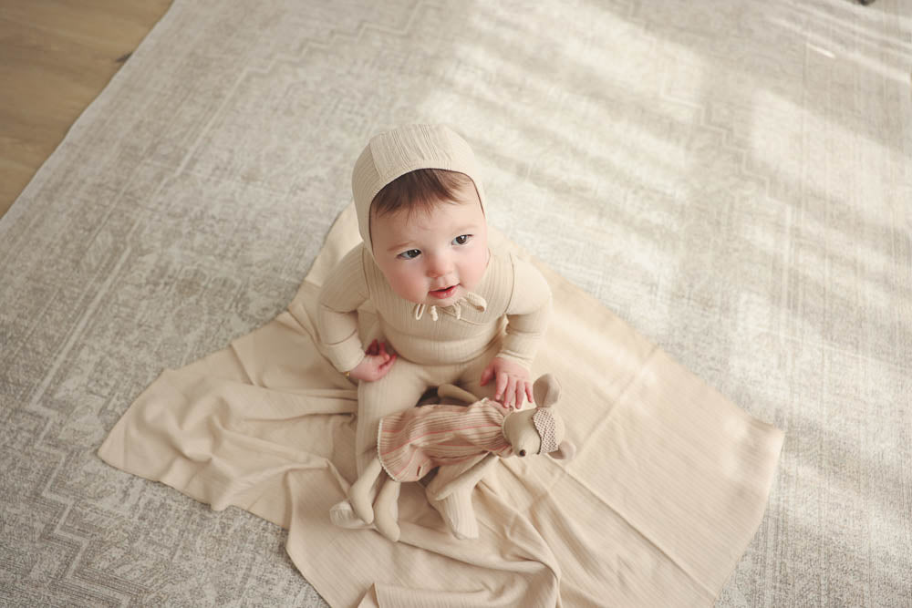 Sand Pointelle Wrap Footie & Bonnet