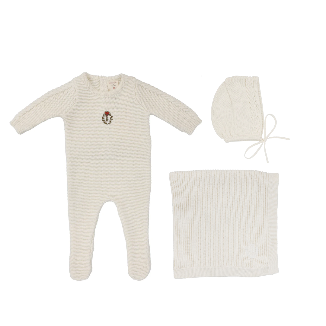 Cream Crest Knit Layette Set