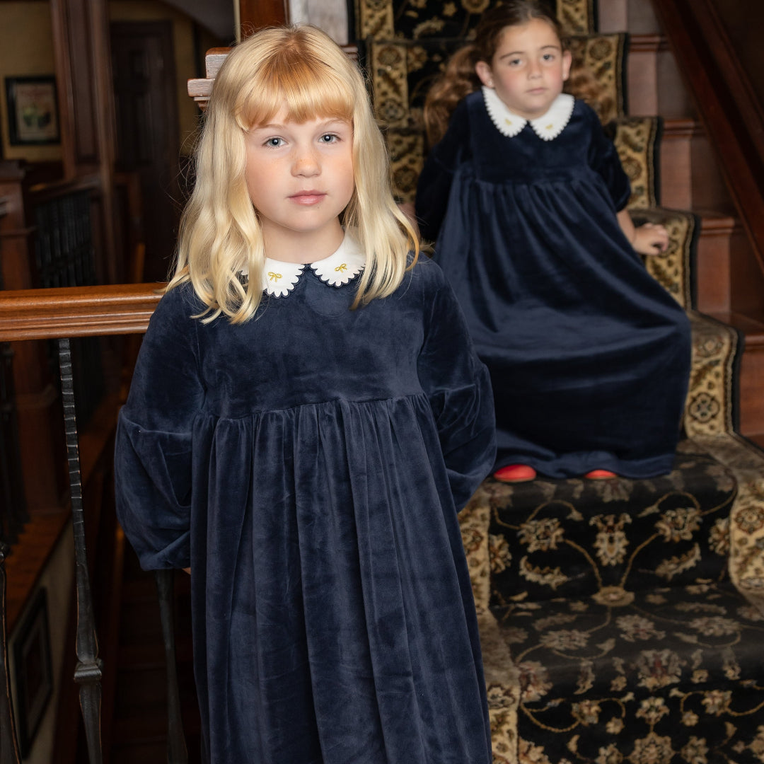 Navy Velour Lace Robe