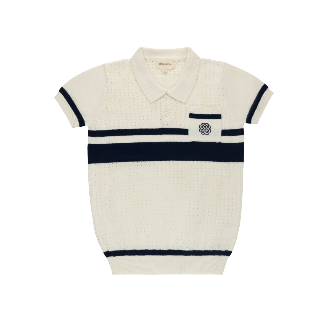 Ivory/Navy Mesh Knit Collection Boys Knit Top