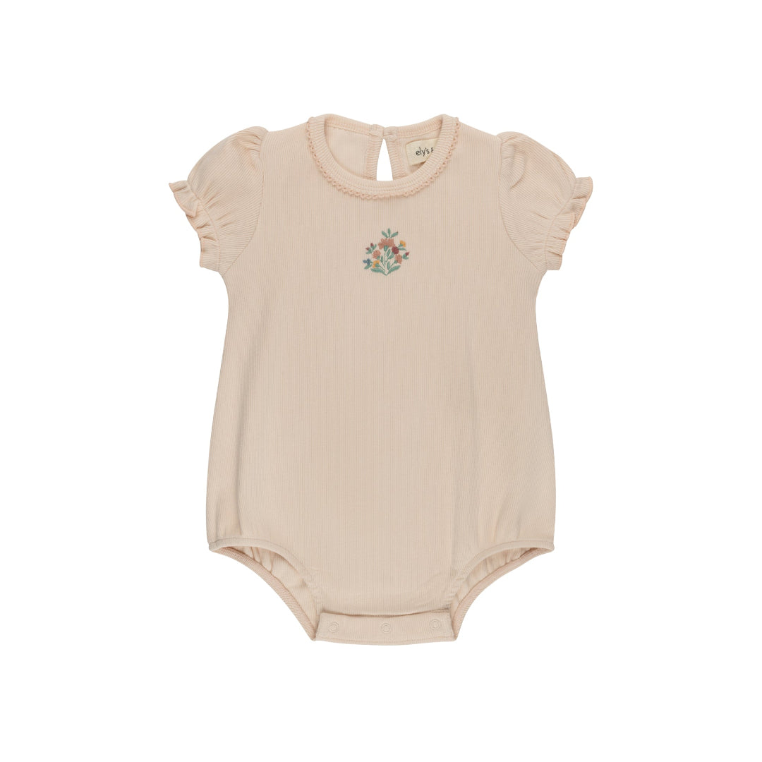 Pink Ribbed Floral Embroidered Collection Romper