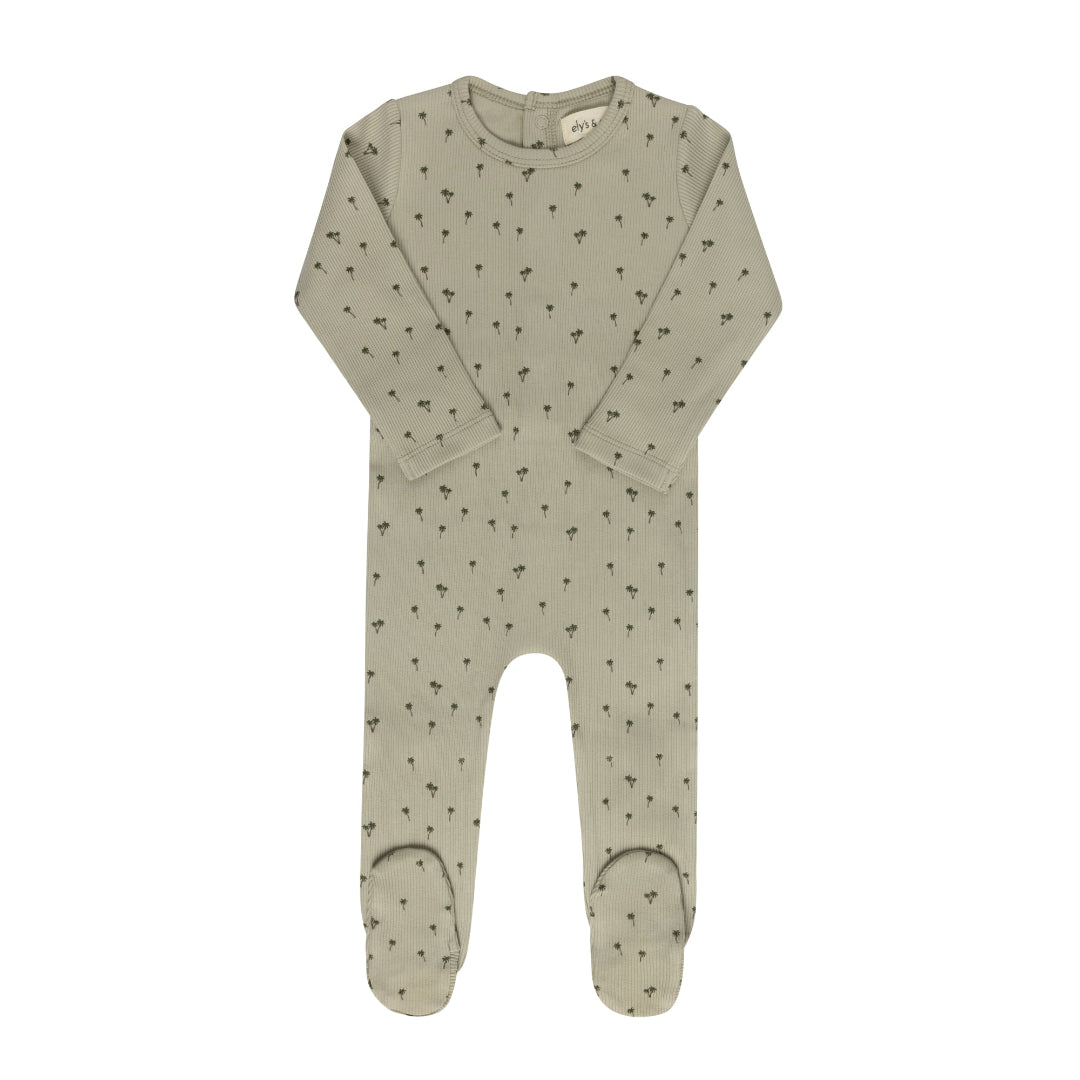 Sage Ribbed Printed Palm Collection Footie