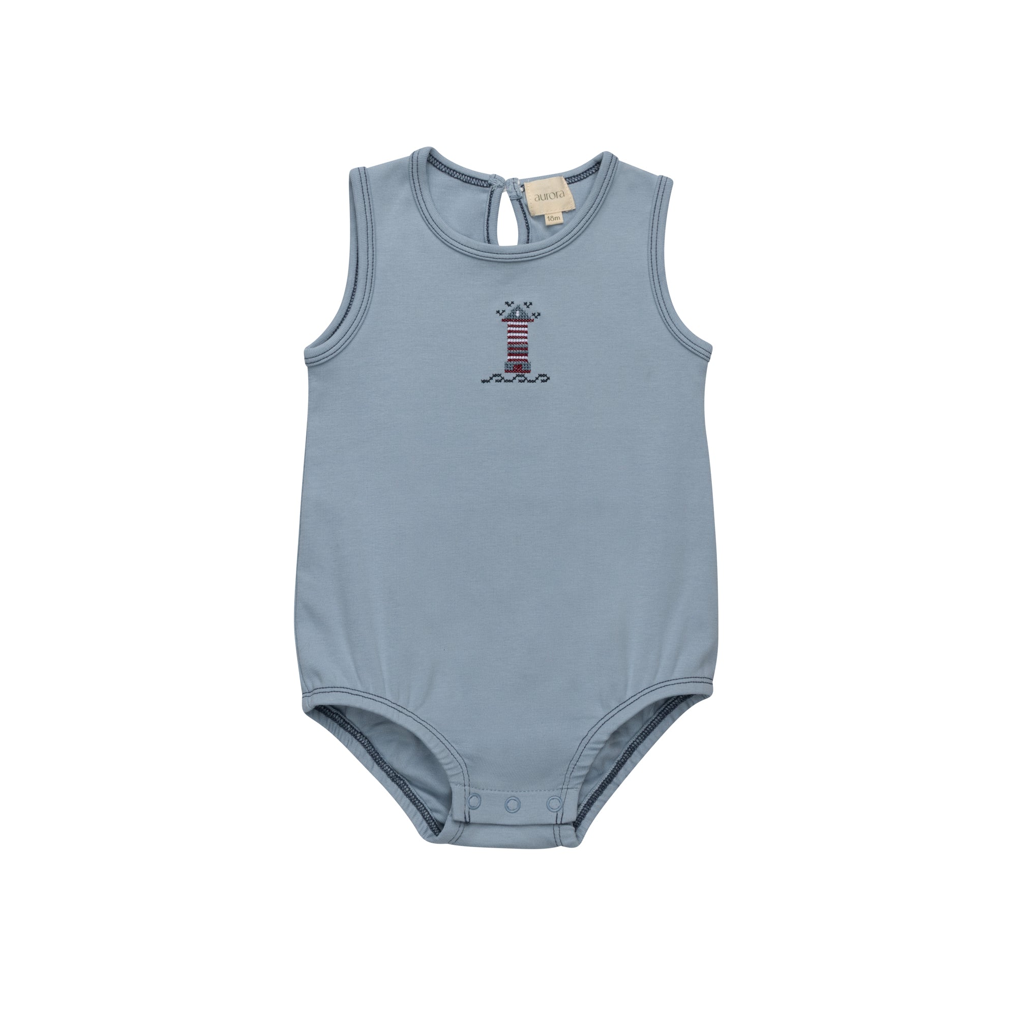 Blue Cotton Crossstich Lighthouse Collection Romper