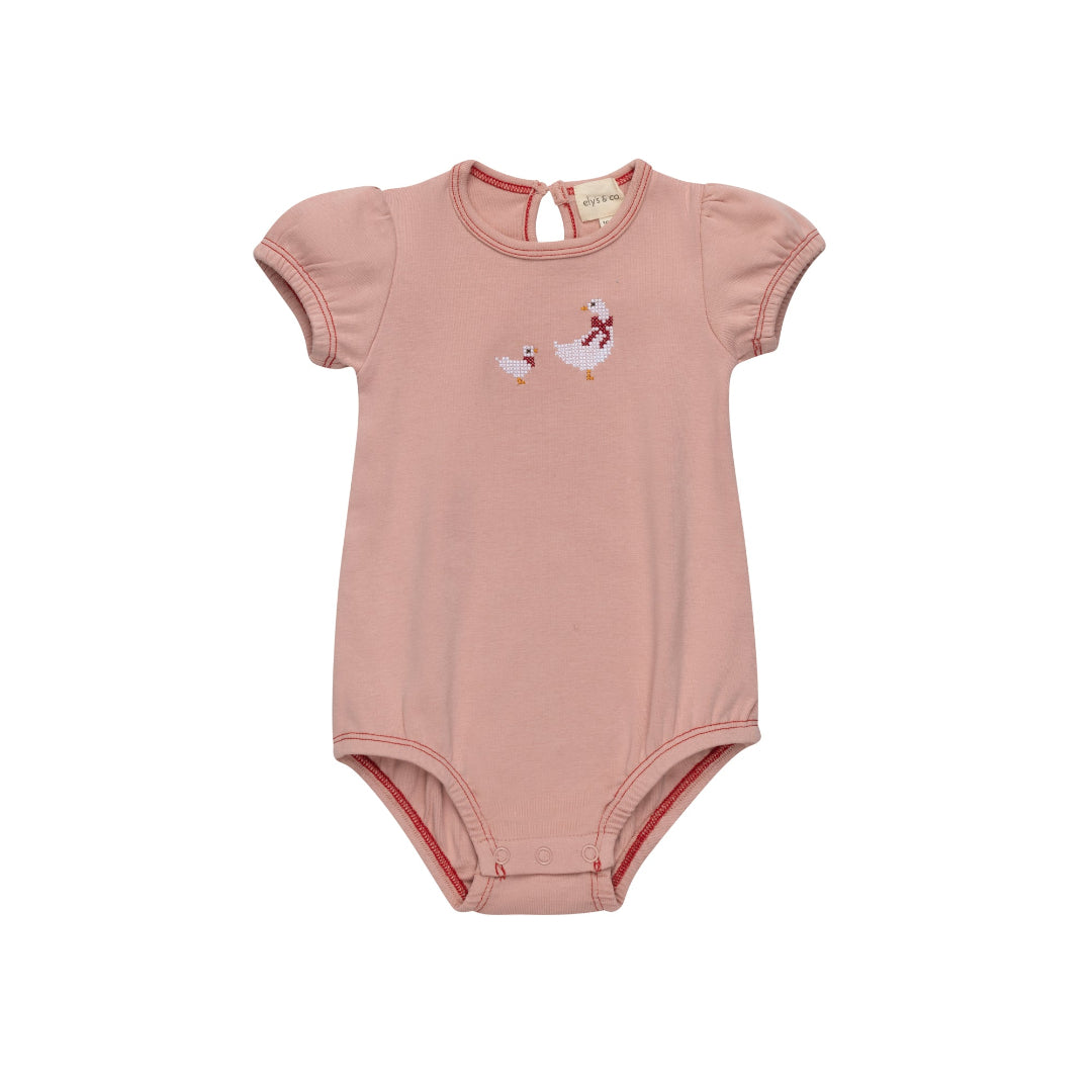 Pink Cotton Cross Stitch Duckling Collection Romper