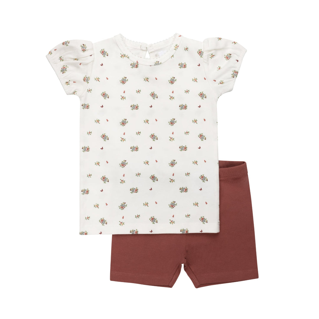 Ivory/Pink Jersey Cotton Floral Print Collection Tshirt + Shorts