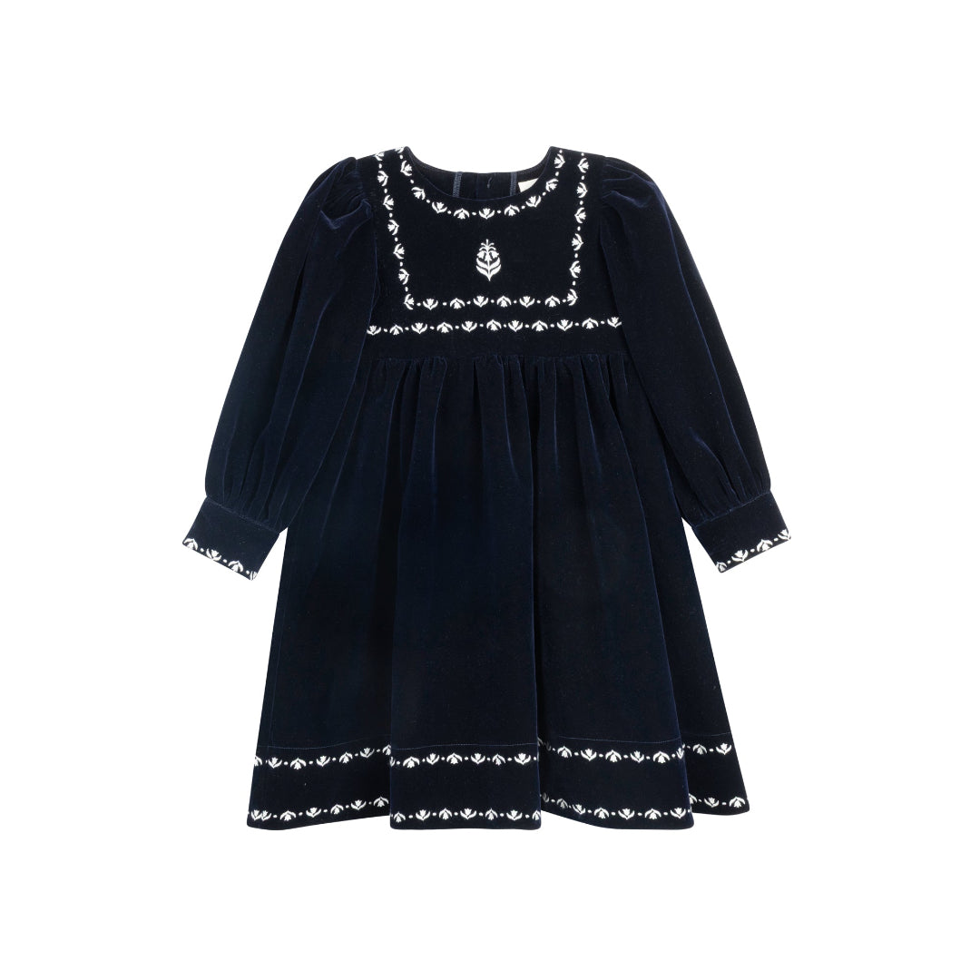 Navy Embroidered Trim Collection Dress