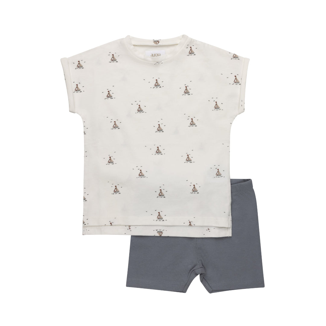 Ivory/Blue Jersey Cotton Nautical Collection  Tshirt + Shorts