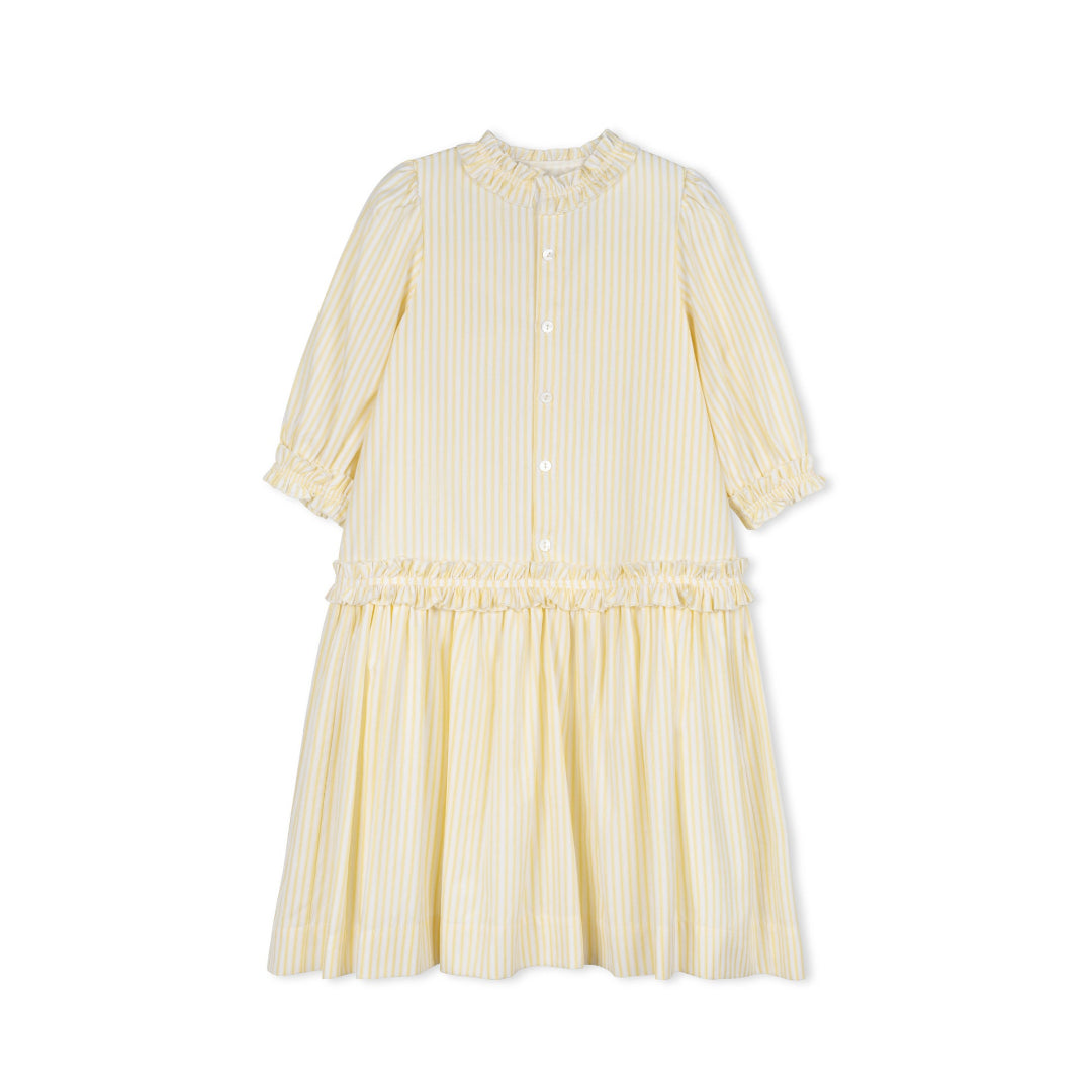 Yellow Stripe  Ruffle Dress