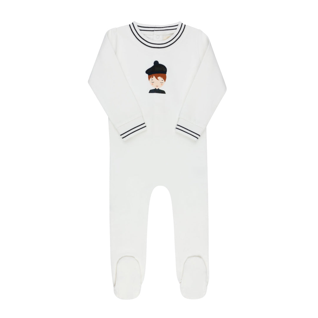Ivory/ Navy Boys French Terry Scottish Collection Footie