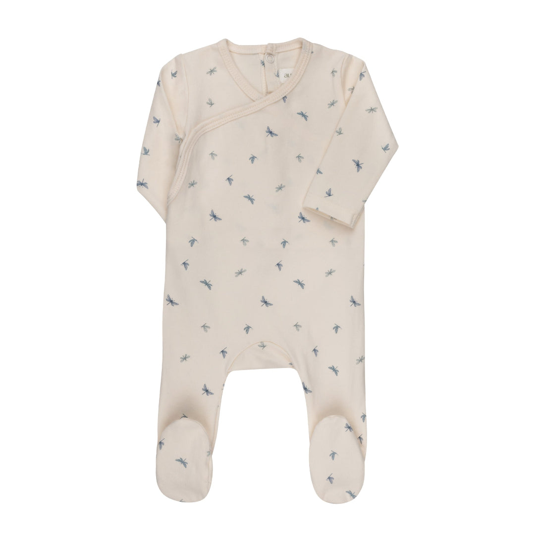 Ivory/Blue Jersey Cotton Butterfly/ Dragonfly Collection Footie