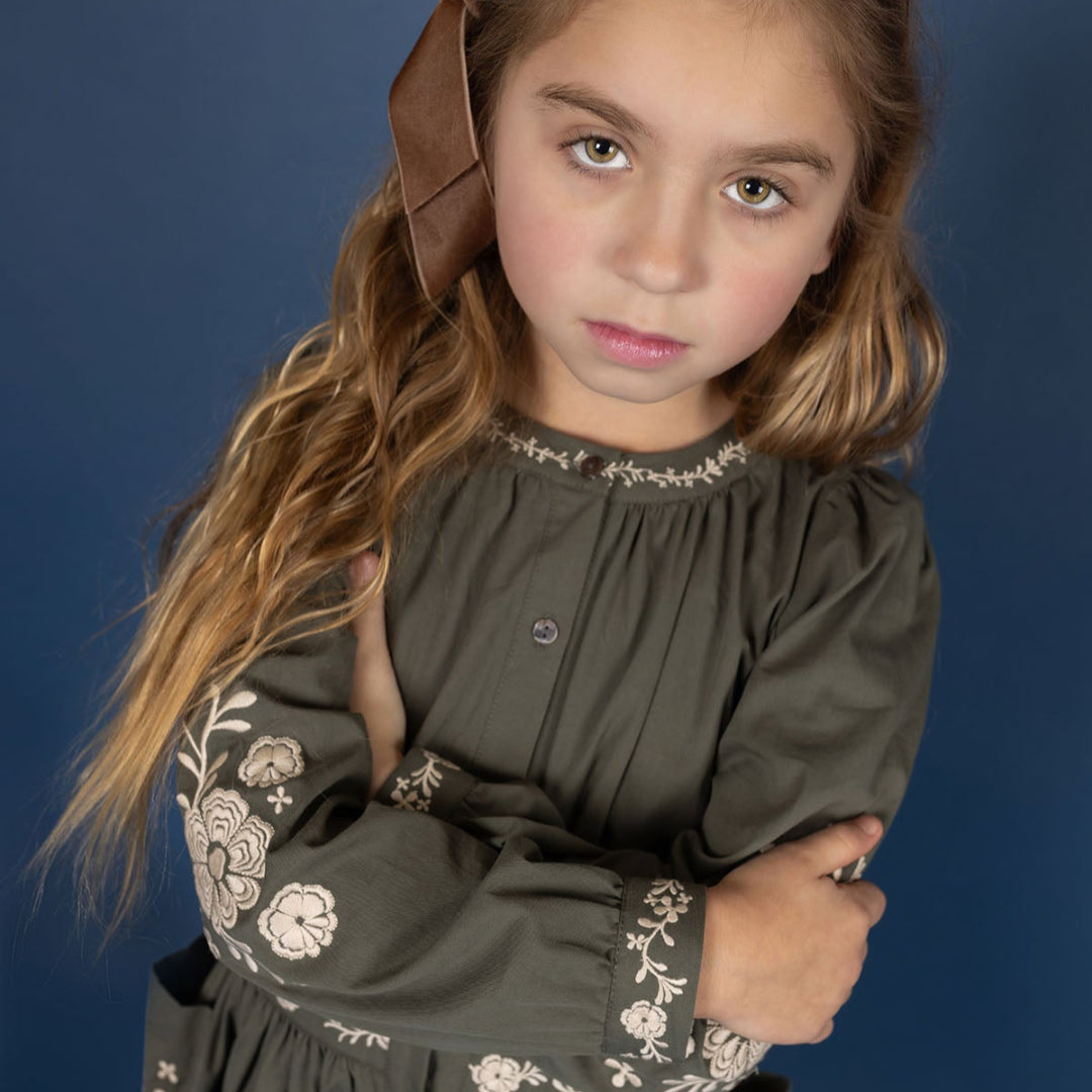 Olive Floral Embroidered Collection Dress