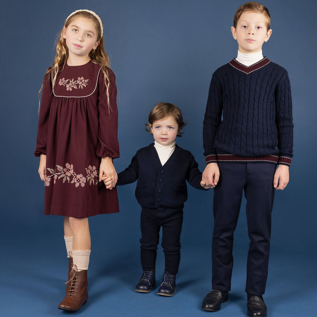 Wine Stitch Embroidered Wool Collection Dress