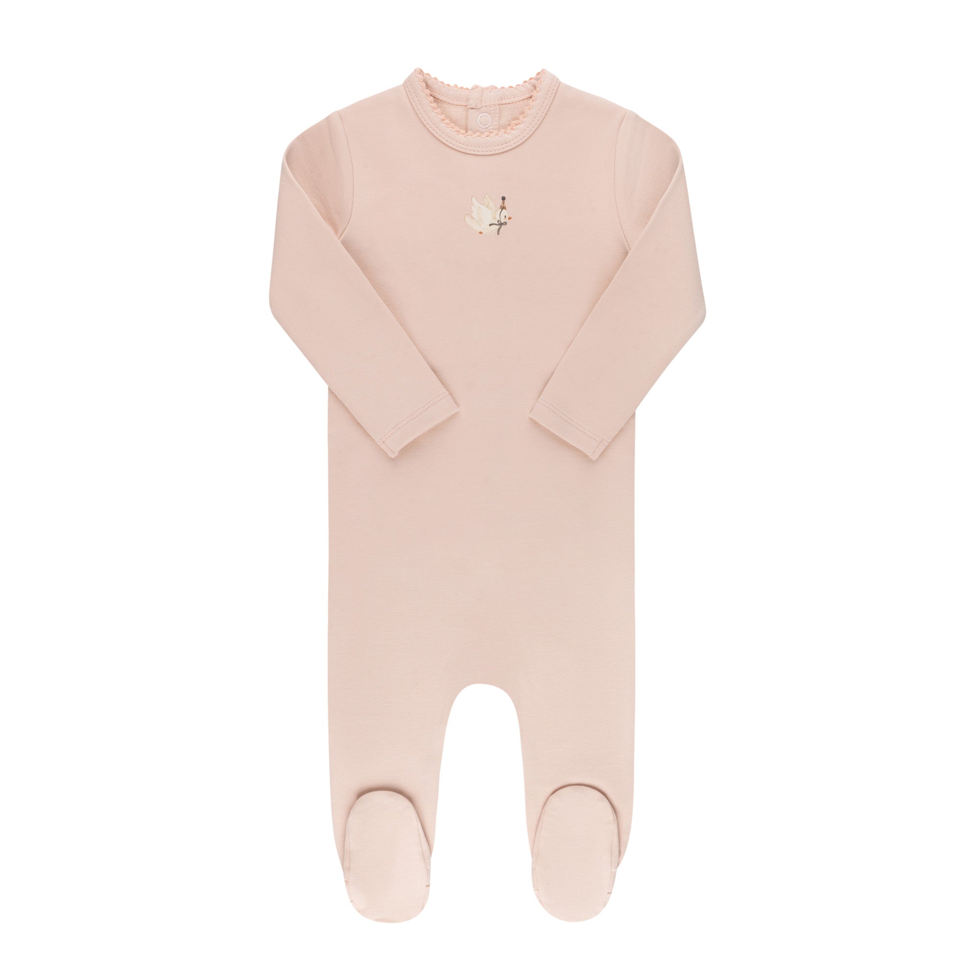 Pink Organic French Terry Bird Footie