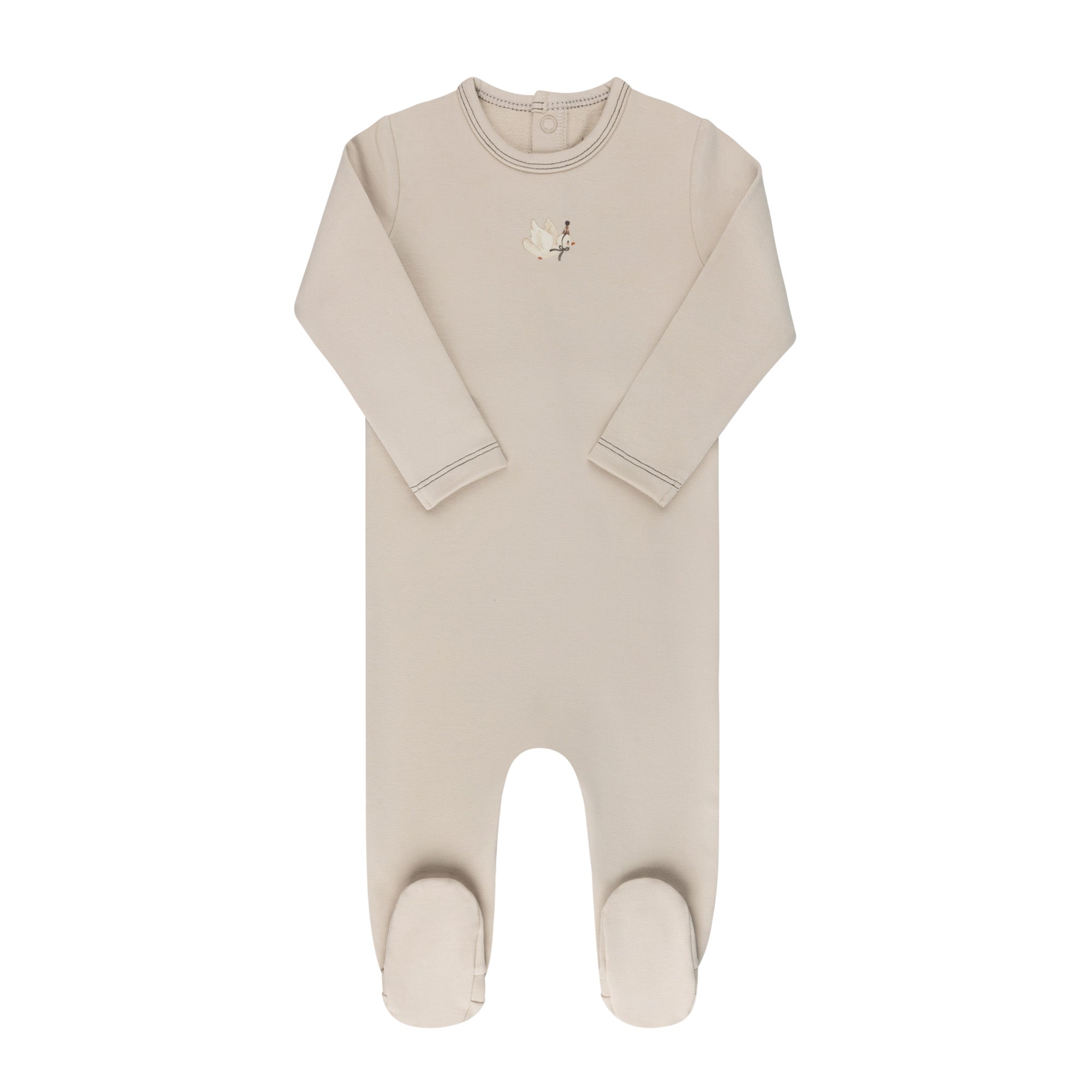 Beige Organic French Terry Bird Footie