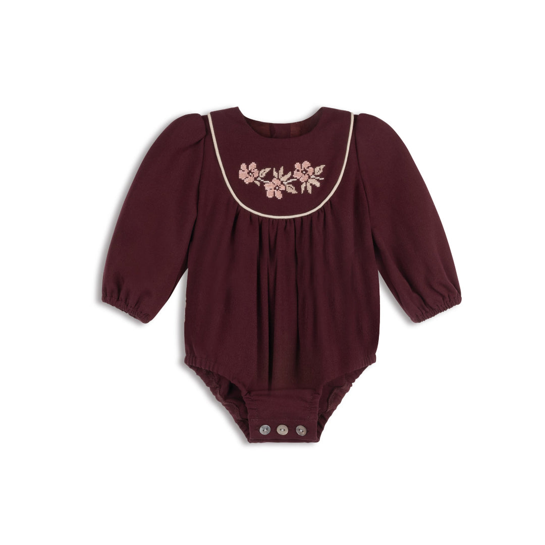 Wine Stitch Embroidered Wool Collection Romper