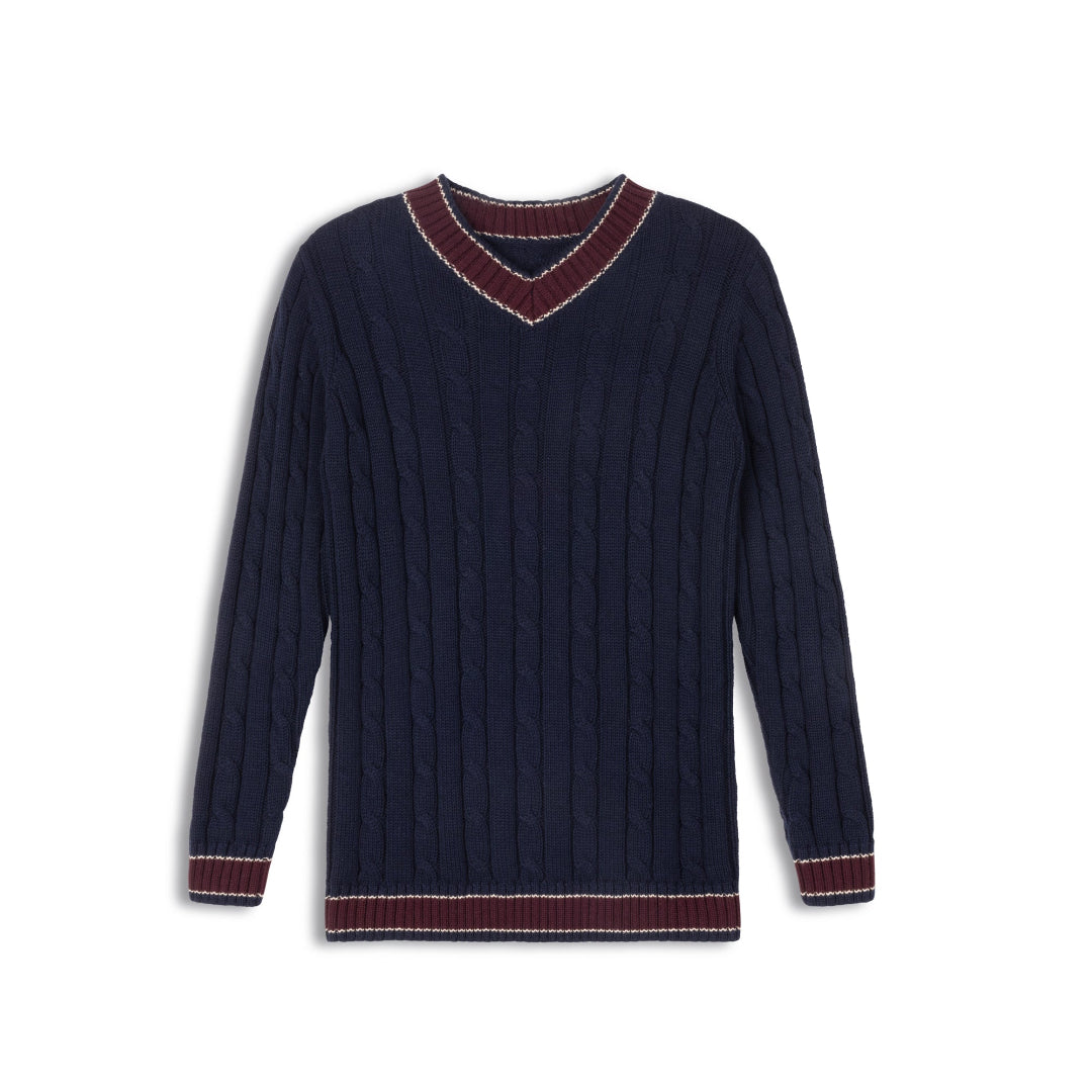 Navy/Wine Cable Knit Boys Collection Sweater