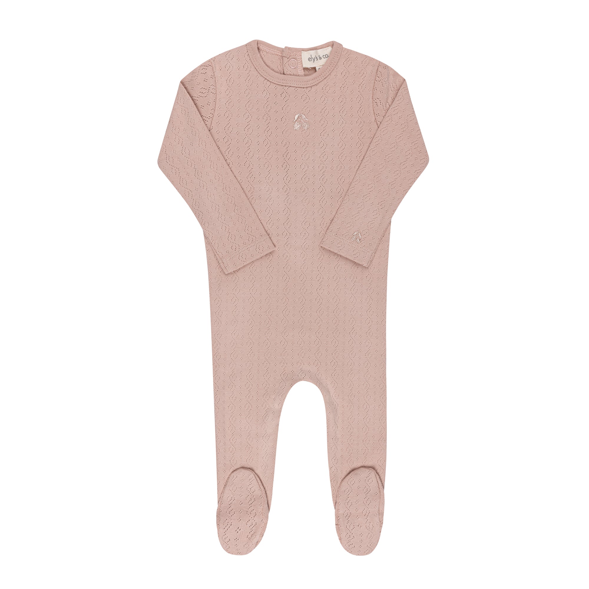 Pink Organic Embroidered Cherry Pointelle Footie