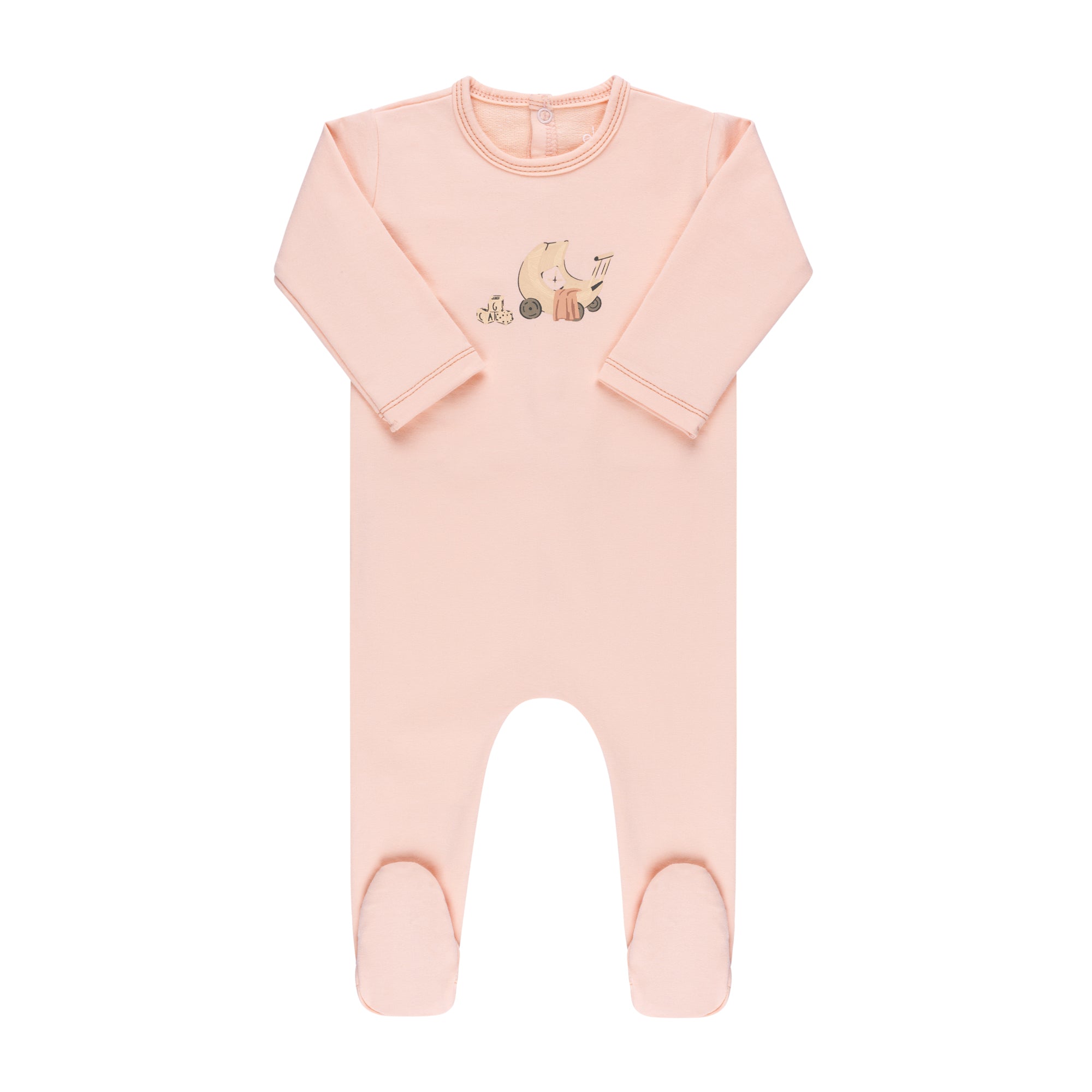 Pink French Terry Wagon Print Footie