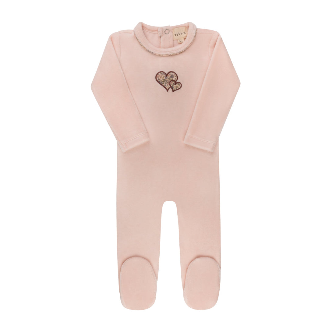 Pink Embroidered Liberty / Berry Collection Velour Footie